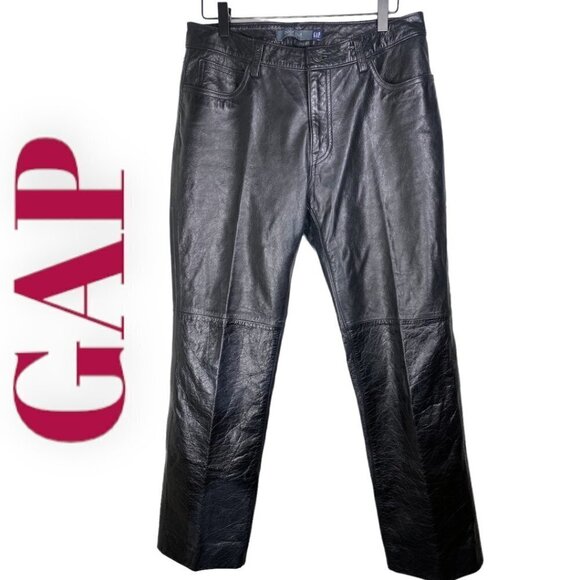 GAP 100% Genuine Leather Vintage Y2K Bootcut Moto Pants In Black, Size 8 - Picture 12 of 13